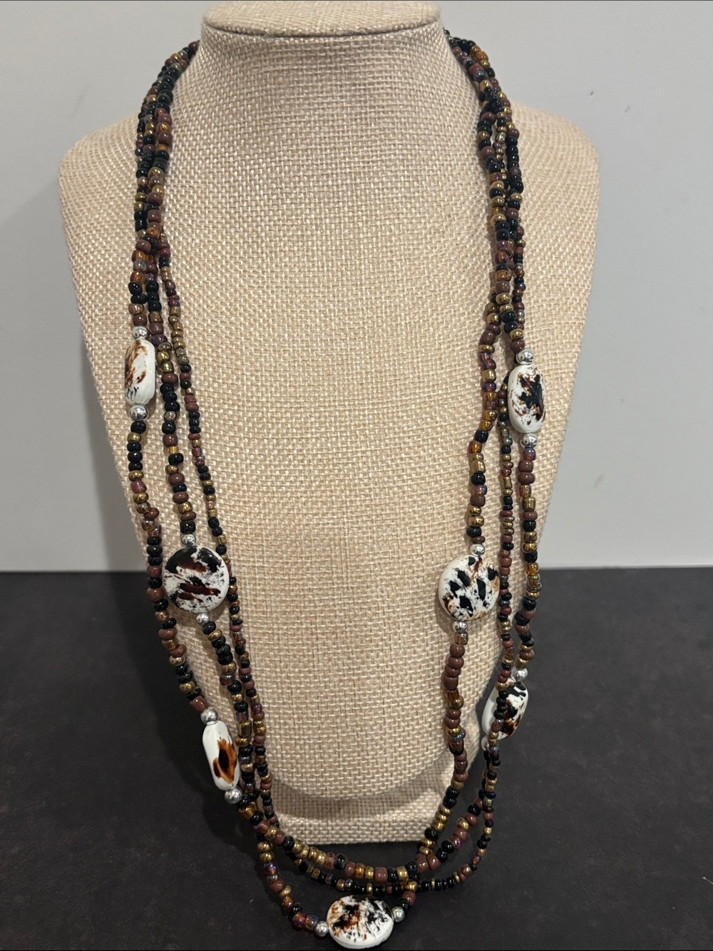 Vintage Boho Multi Strand Glass Seed Bead Necklace